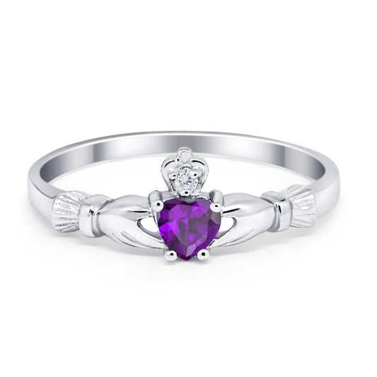 Claddagh Heart Promise Ring Simulated Amethyst CZ