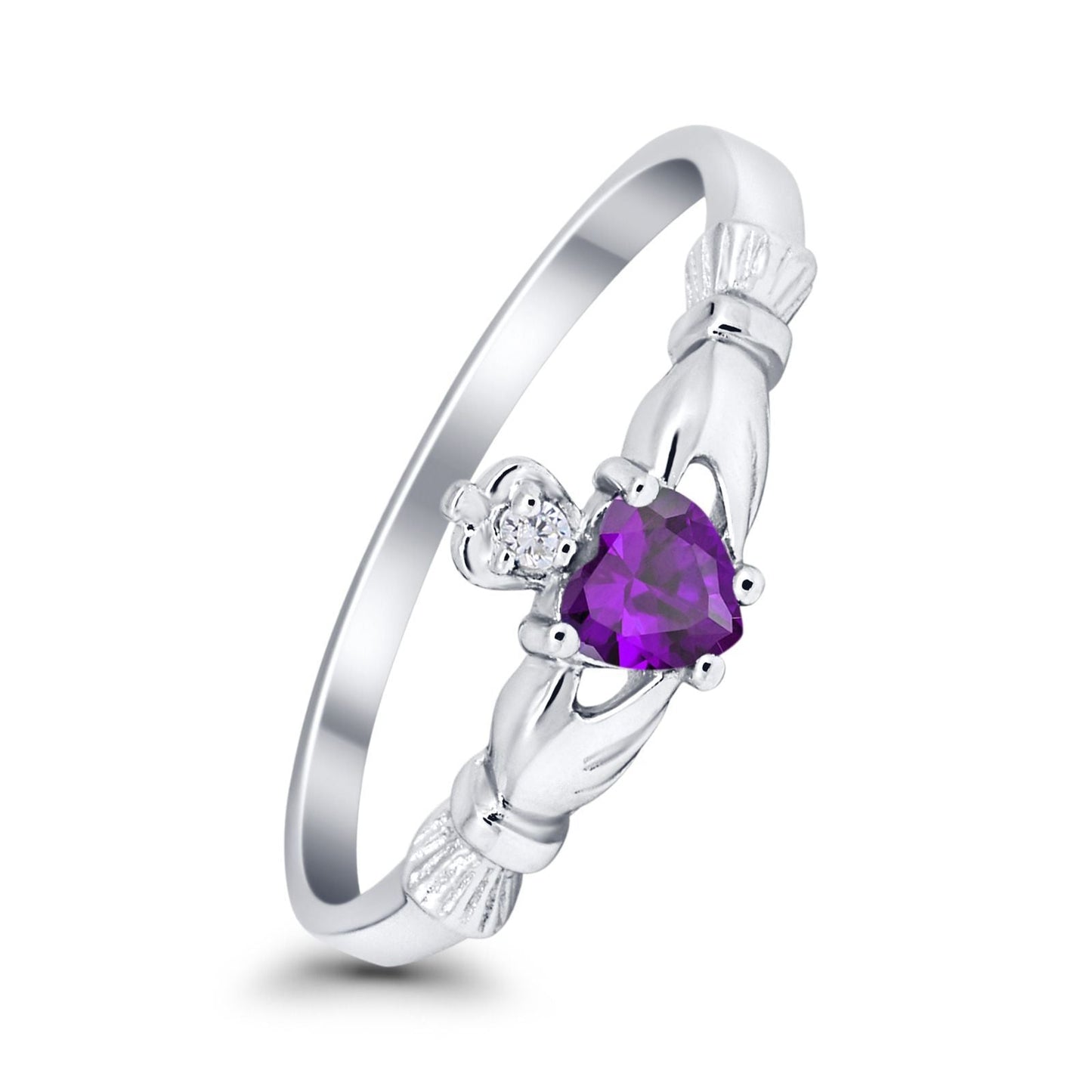 Claddagh Heart Promise Ring Simulated Amethyst CZ