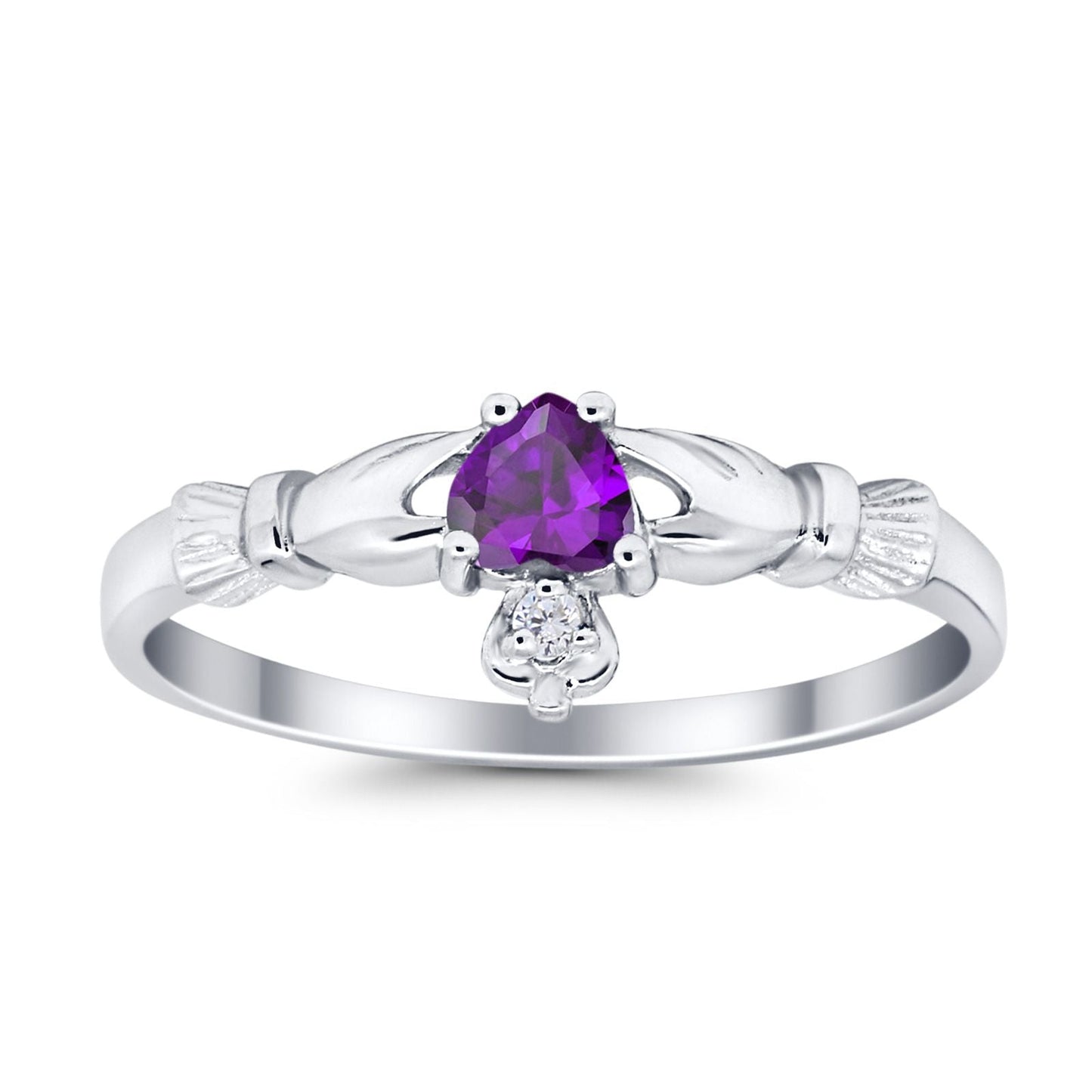 Claddagh Heart Promise Ring Simulated Amethyst CZ