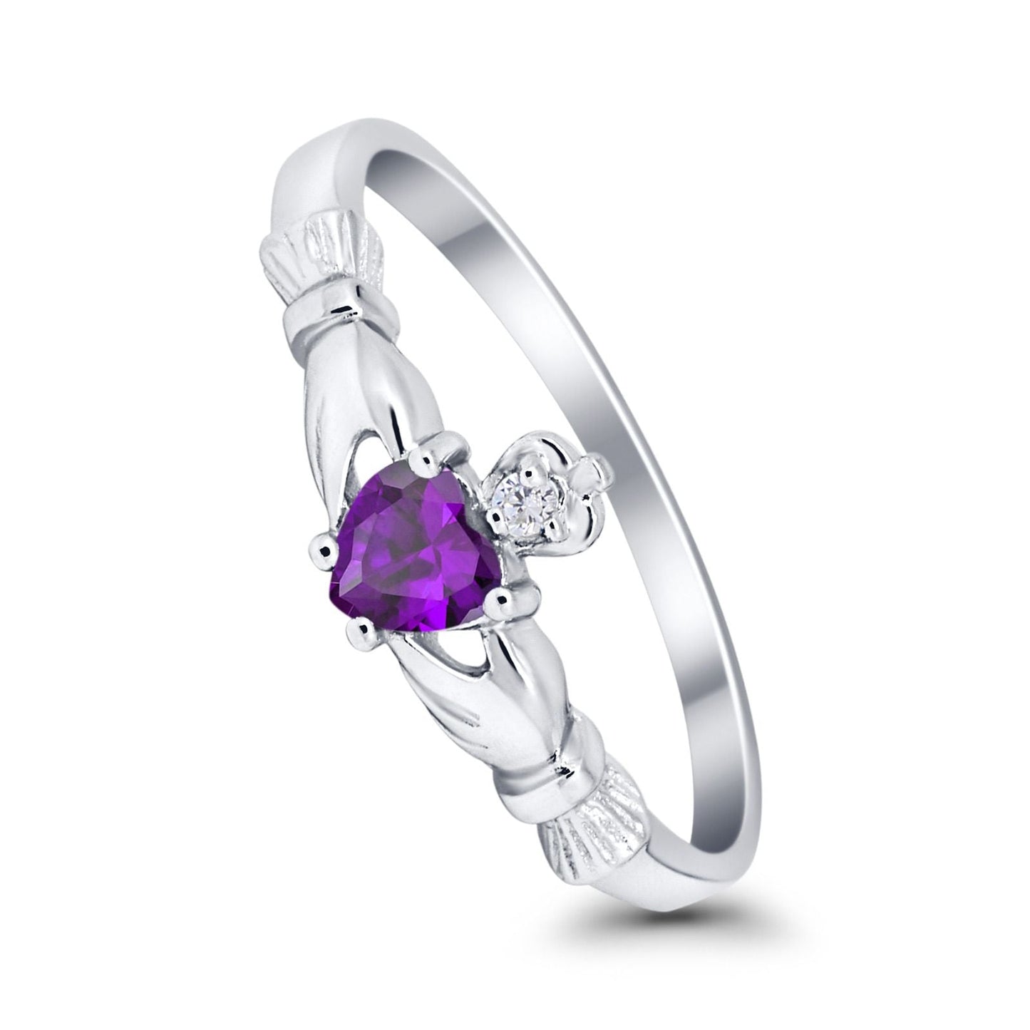 Claddagh Heart Promise Ring Simulated Amethyst CZ