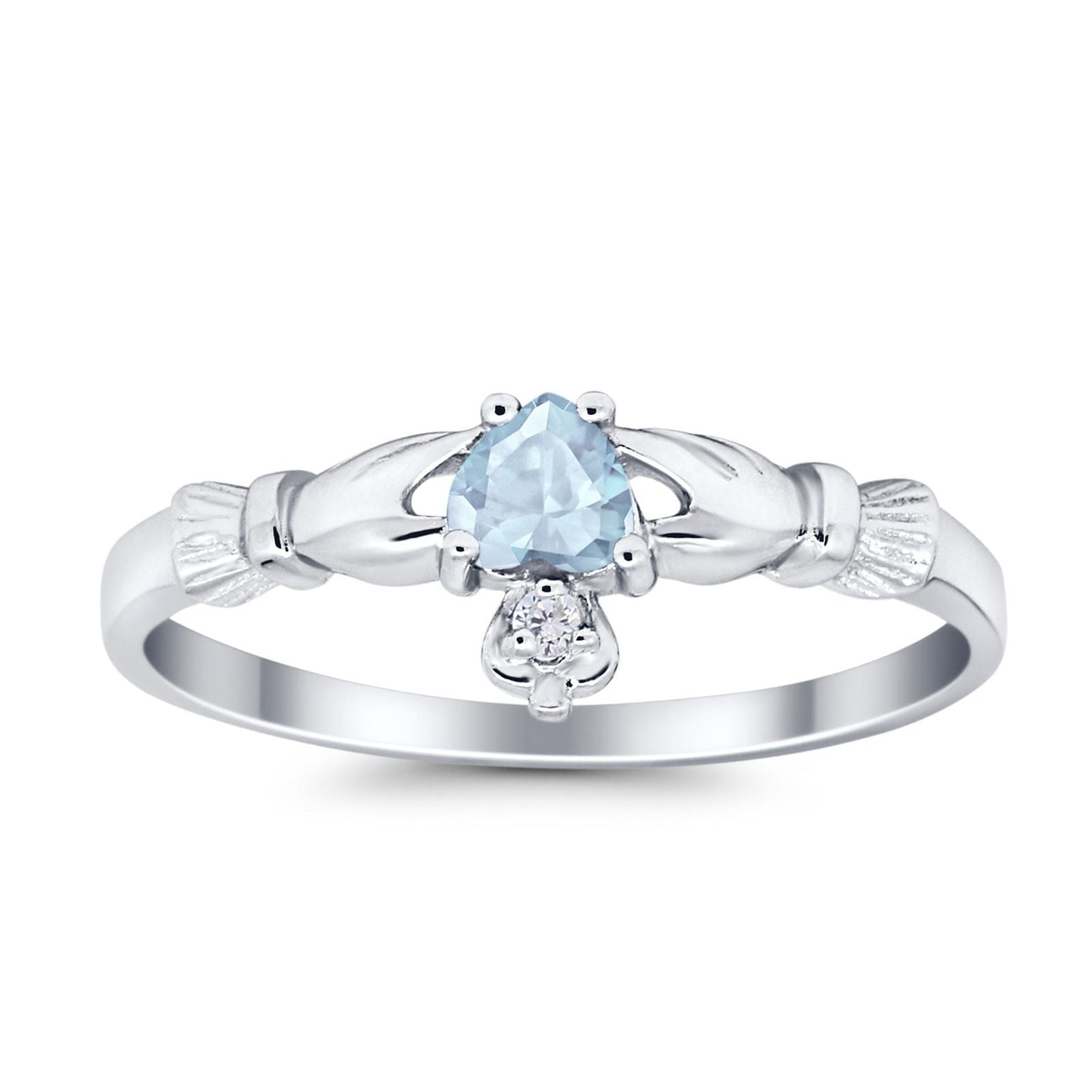 Claddagh Heart Promise Ring Simulated Aquamarine CZ