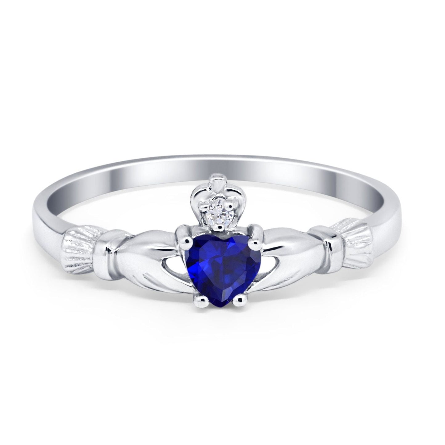 Claddagh Heart Promise Ring Simulated Blue Sapphire CZ