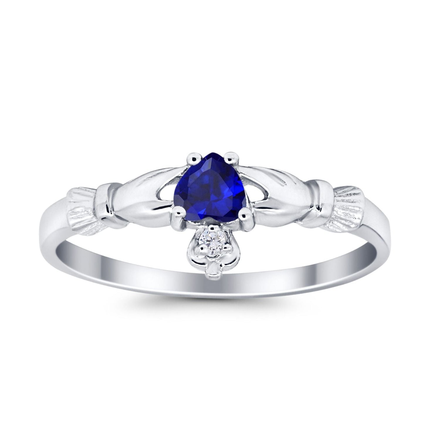 Claddagh Heart Promise Ring Simulated Blue Sapphire CZ