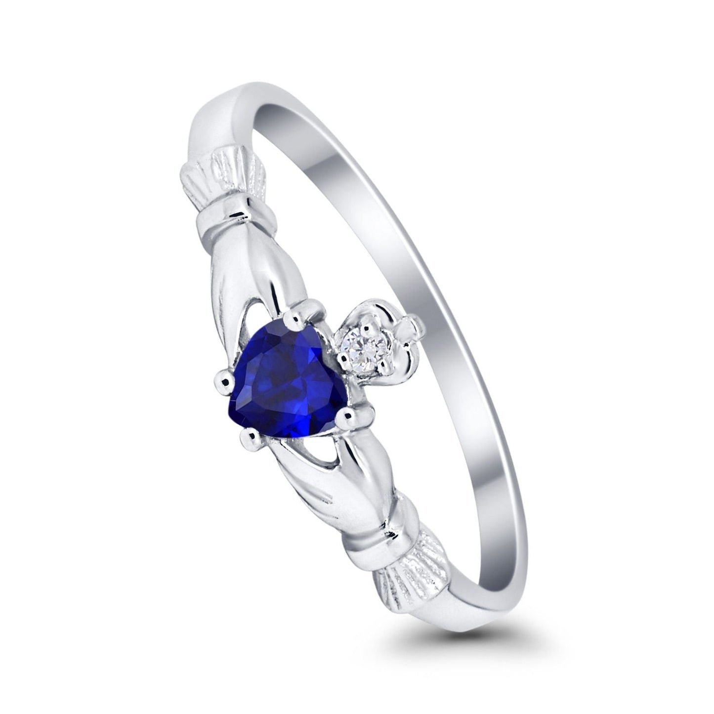 Claddagh Heart Promise Ring Simulated Blue Sapphire CZ