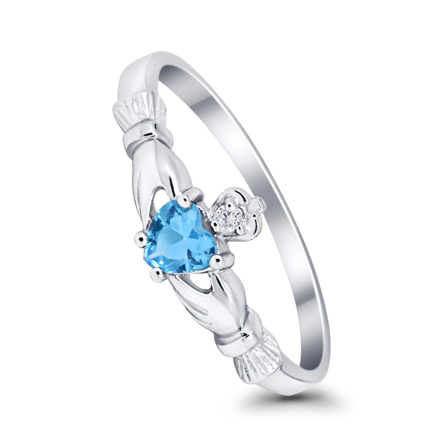 Claddagh Heart Promise Ring Simulated Blue Topaz CZ