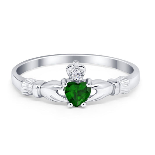 Claddagh Heart Promise Ring Simulated Green Emerald CZ