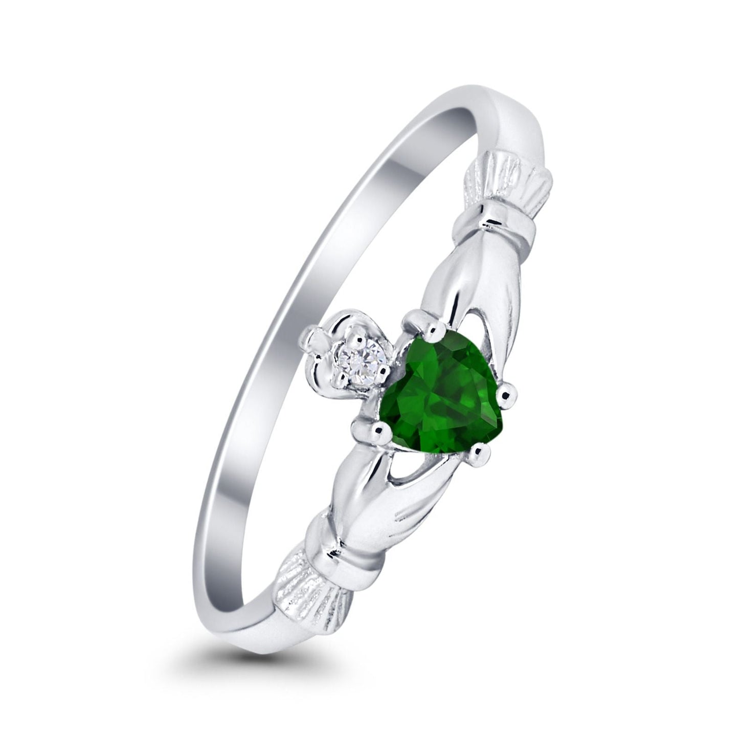 Claddagh Heart Promise Ring Simulated Green Emerald CZ