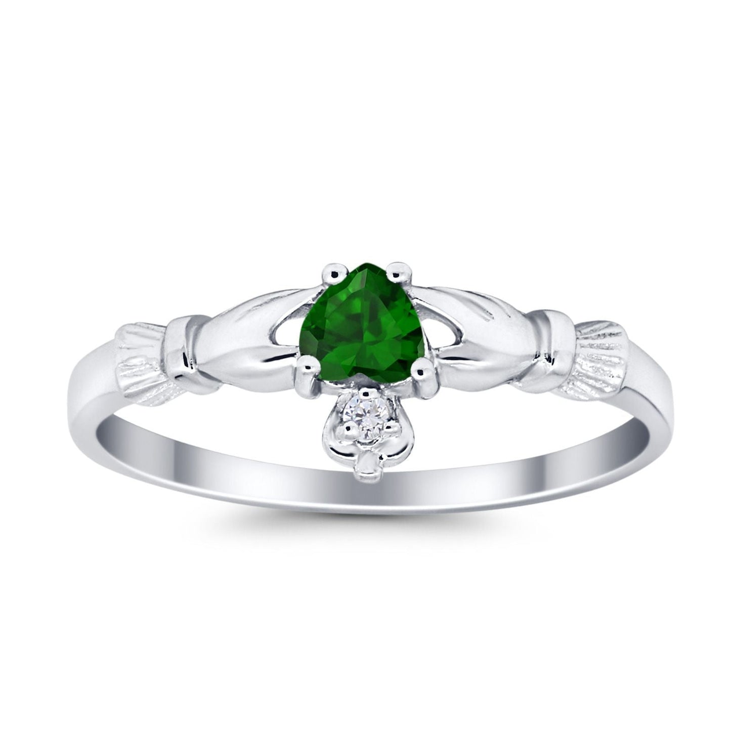 Claddagh Heart Promise Ring Simulated Green Emerald CZ