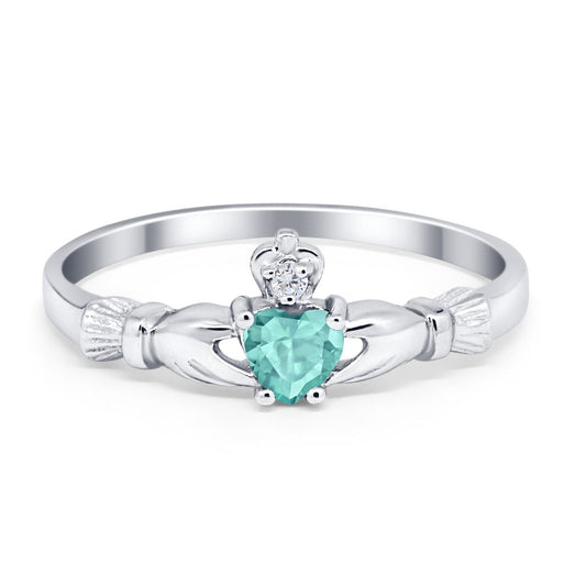 Claddagh Heart Promise Ring Simulated Paraiba Tourmaline CZ