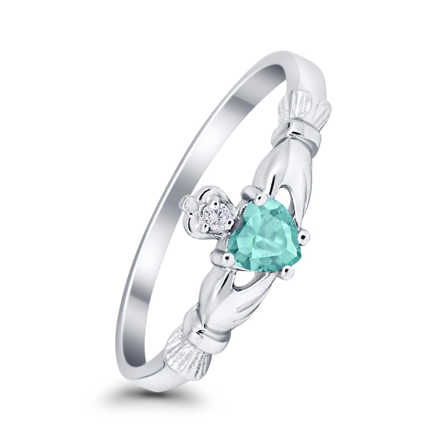 Claddagh Heart Promise Ring Simulated Paraiba Tourmaline CZ