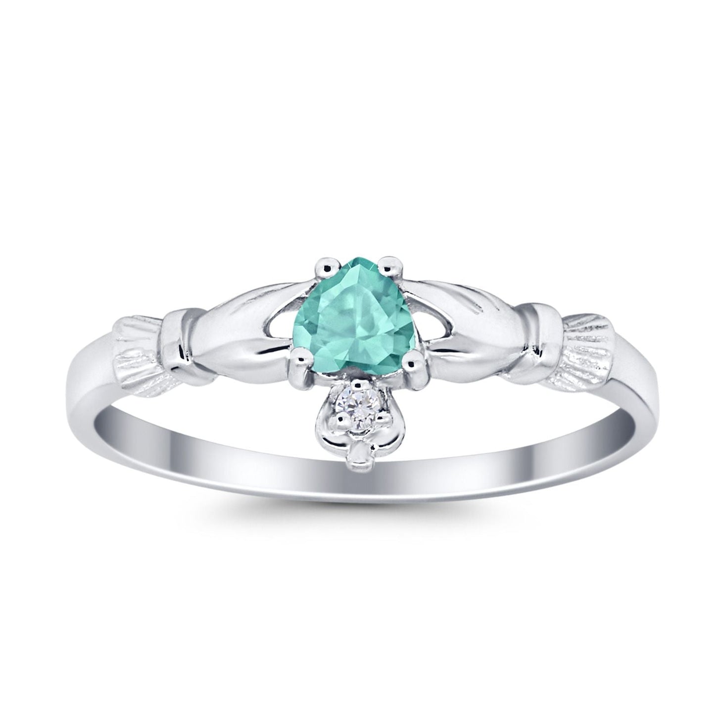 Claddagh Heart Promise Ring Simulated Paraiba Tourmaline CZ