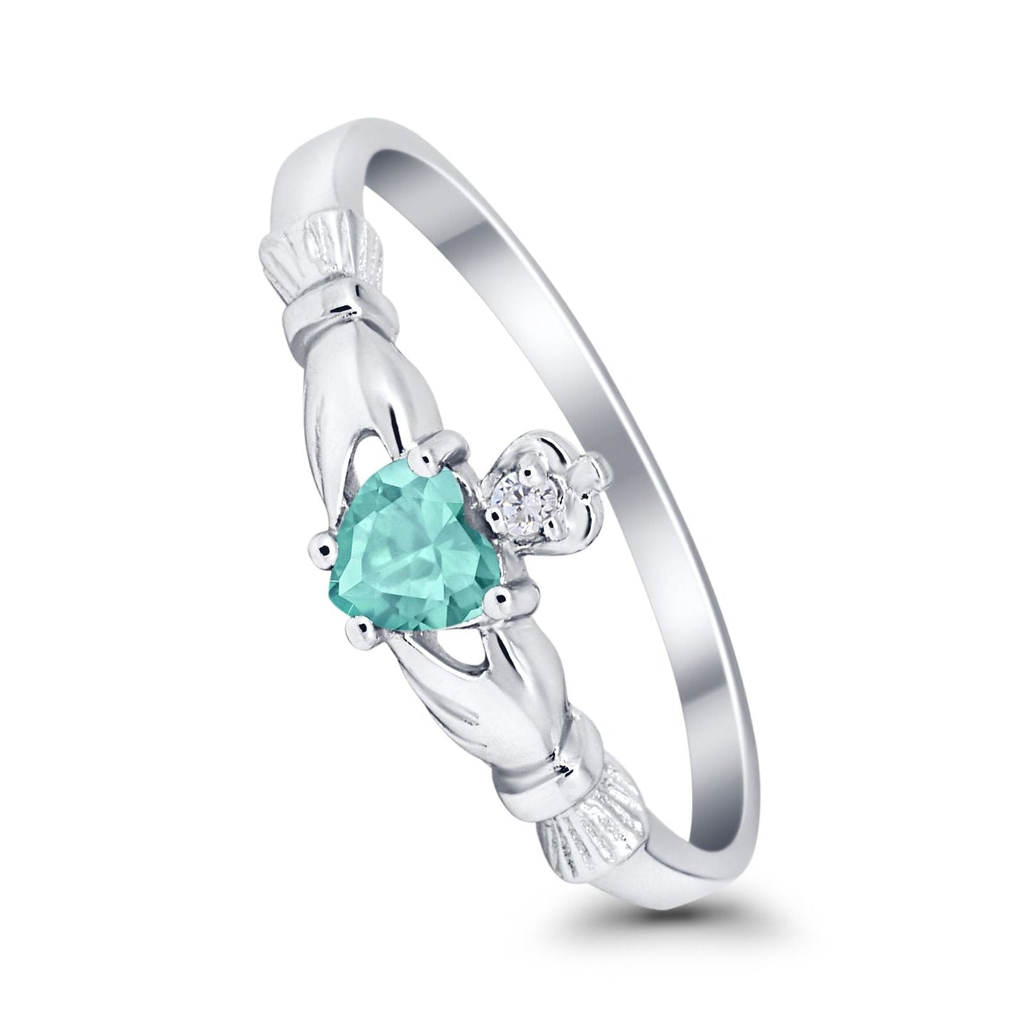 Claddagh Heart Promise Ring Simulated Paraiba Tourmaline CZ