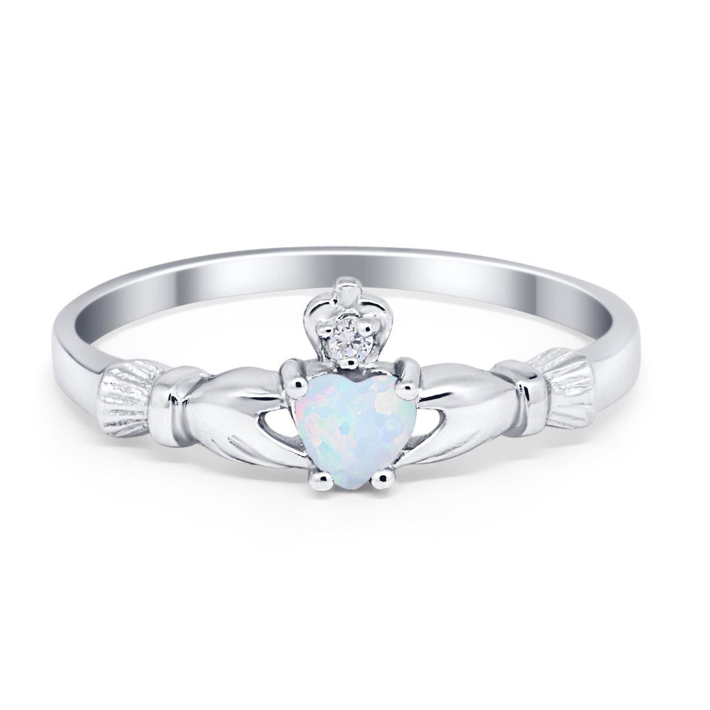 Claddagh Heart Promise Ring Lab Created White Opal