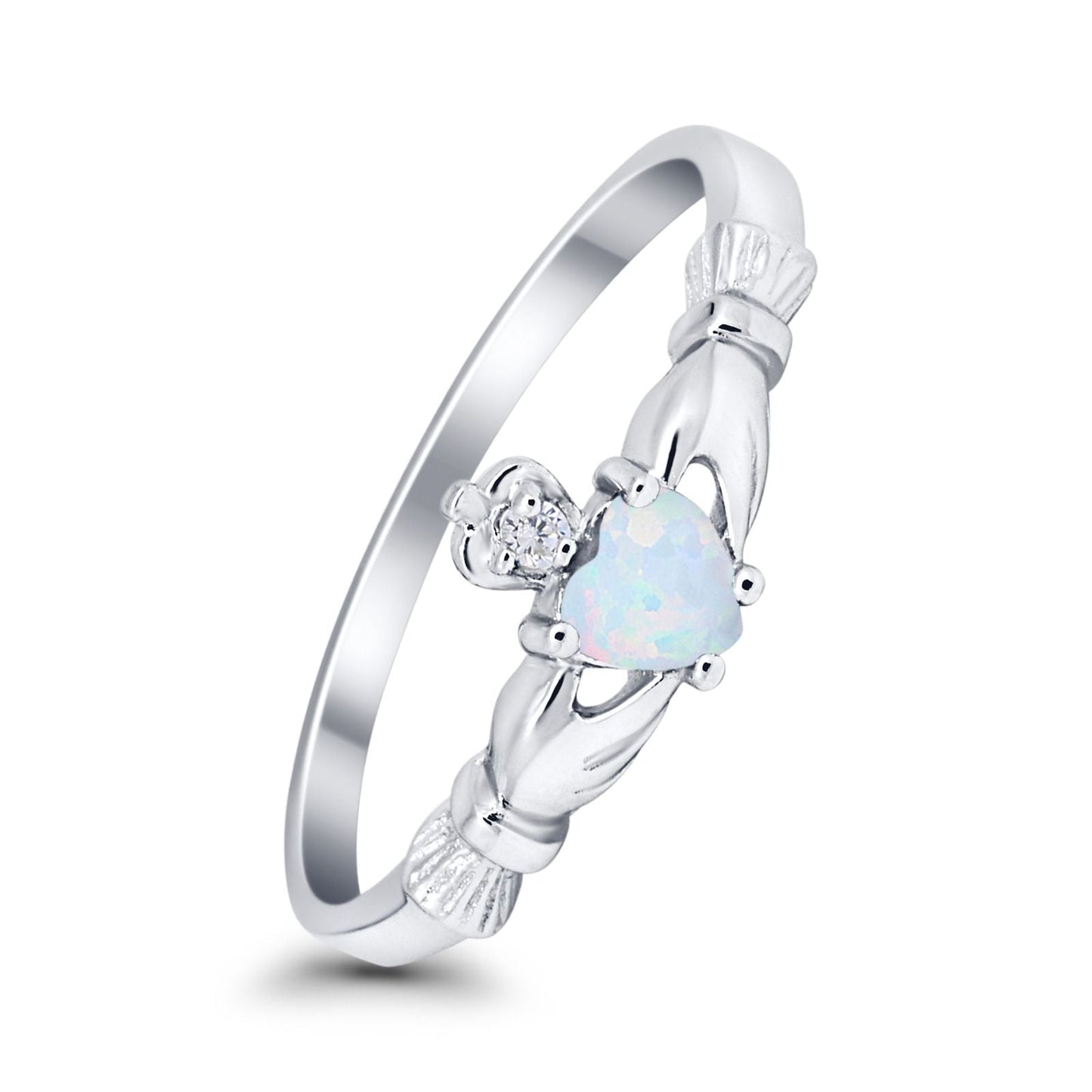 Claddagh Heart Promise Ring Lab Created White Opal