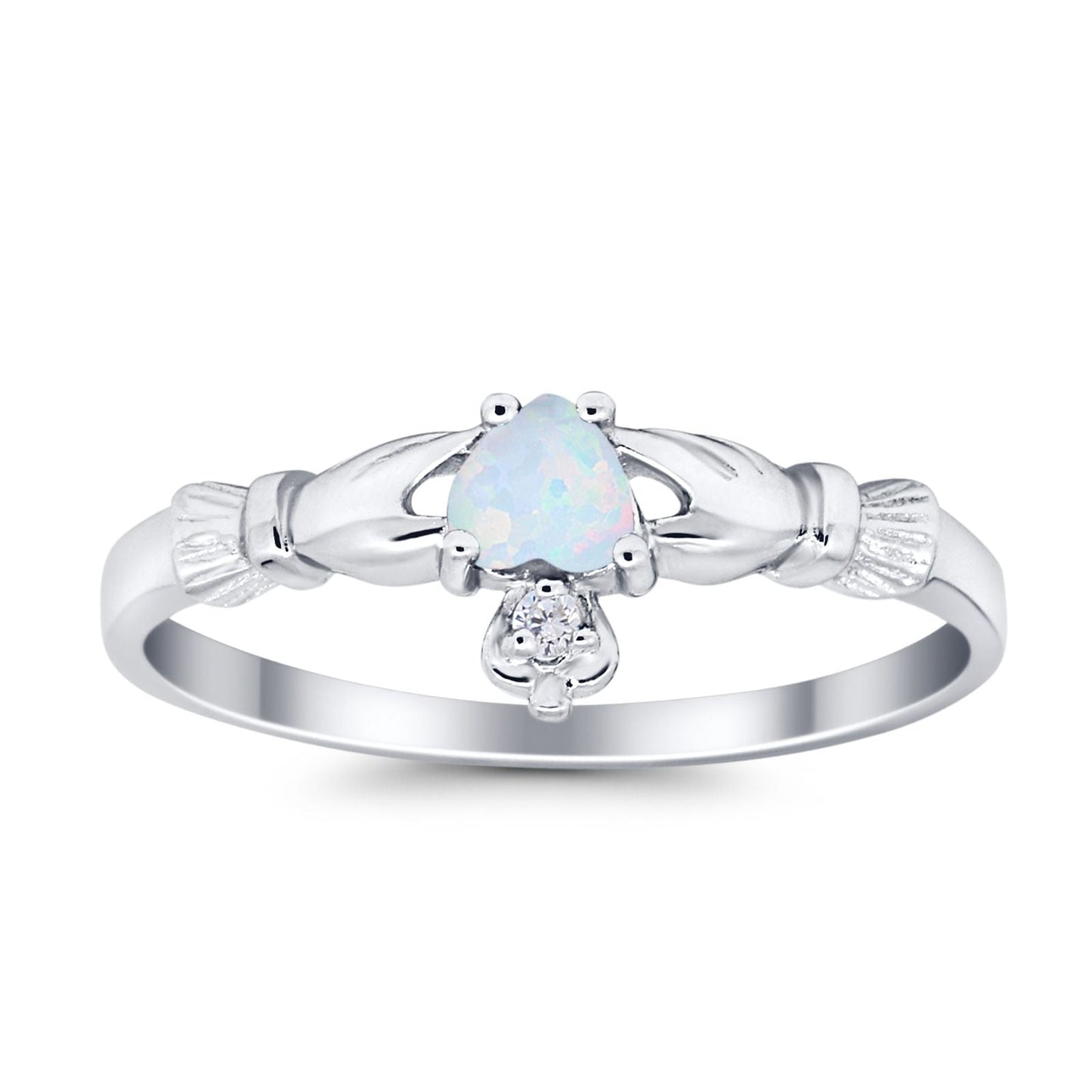 Claddagh Heart Promise Ring Lab Created White Opal