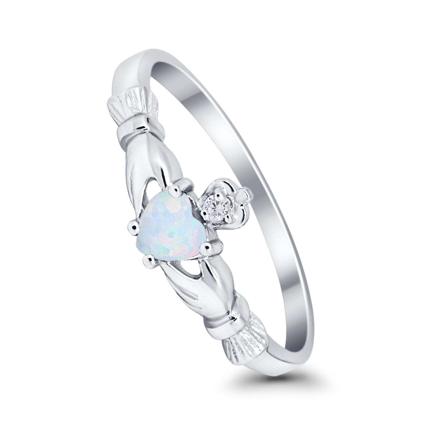 Claddagh Heart Promise Ring Lab Created White Opal