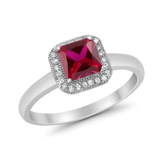 Classic Princess Cut Simulated Ruby CZ Wedding Ring