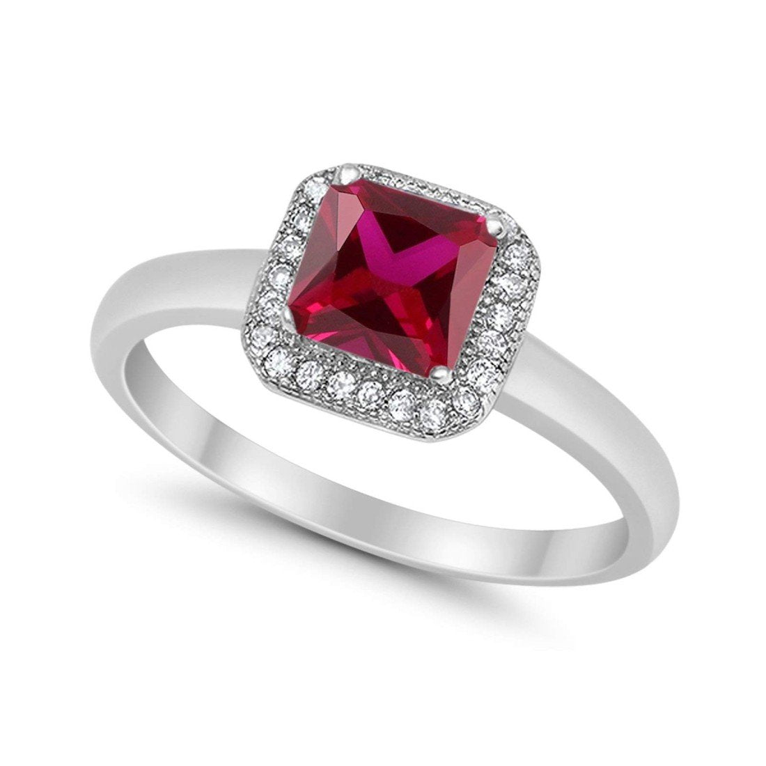 Classic Princess Cut Simulated Ruby CZ Wedding Ring