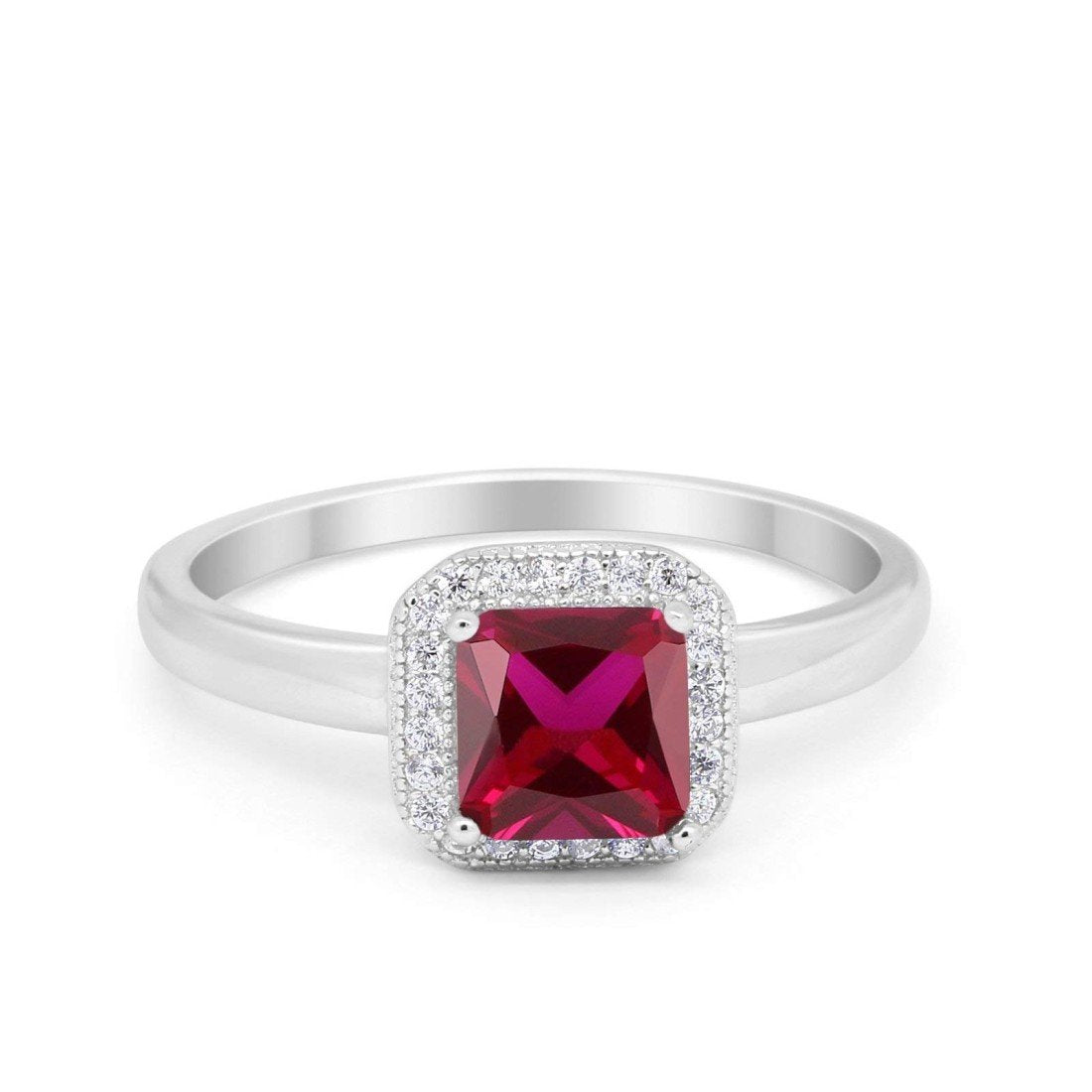 Classic Princess Cut Simulated Ruby CZ Wedding Ring