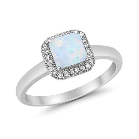 Classic Wedding Ring Princess Cut Lab Created White Opal