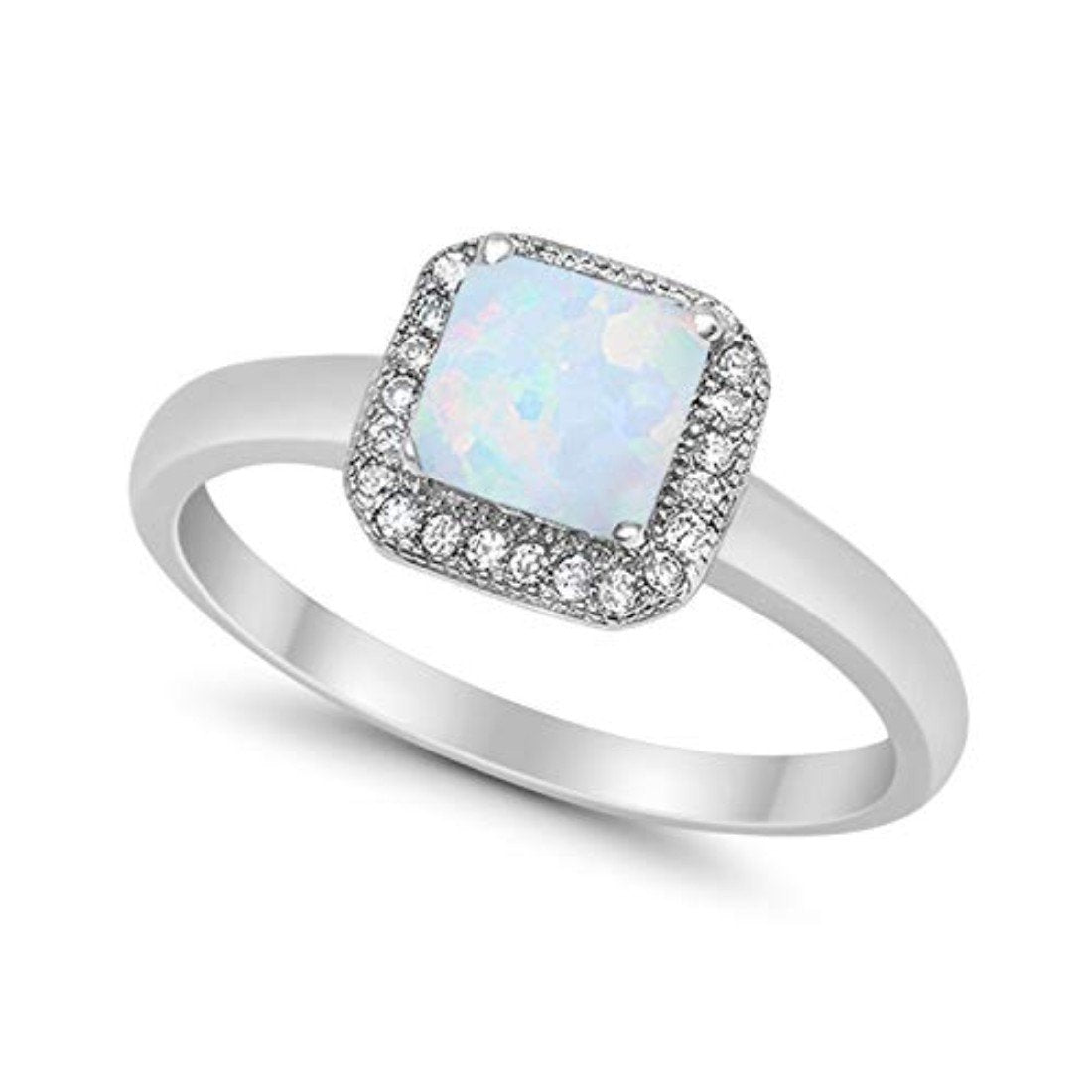 Classic Wedding Ring Princess Cut Lab Created White Opal