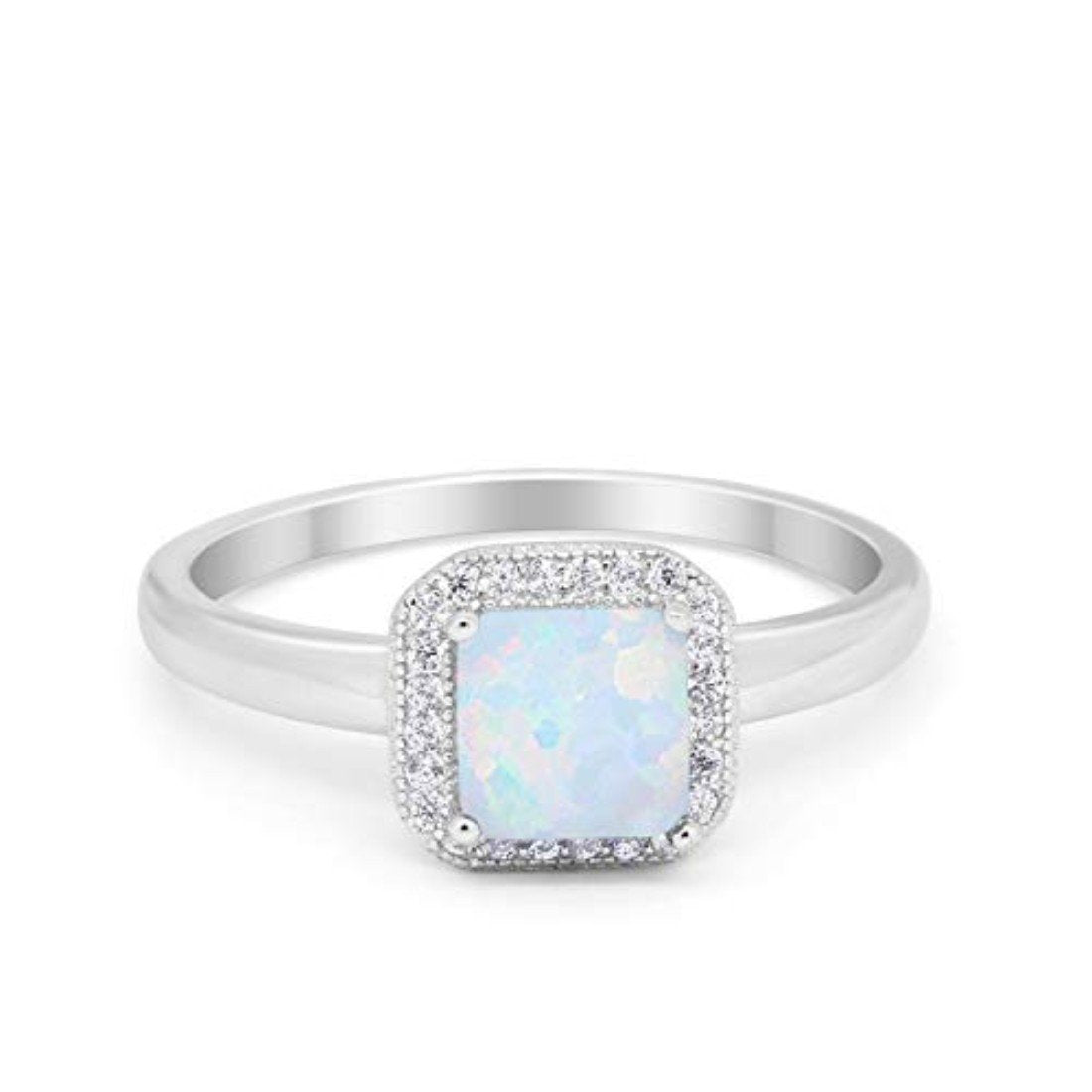 Classic Wedding Ring Princess Cut Lab Created White Opal