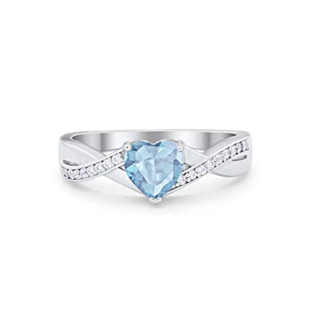 Infinity Accent Wedding Ring Heart Shape Simulated Aquamarine CZ