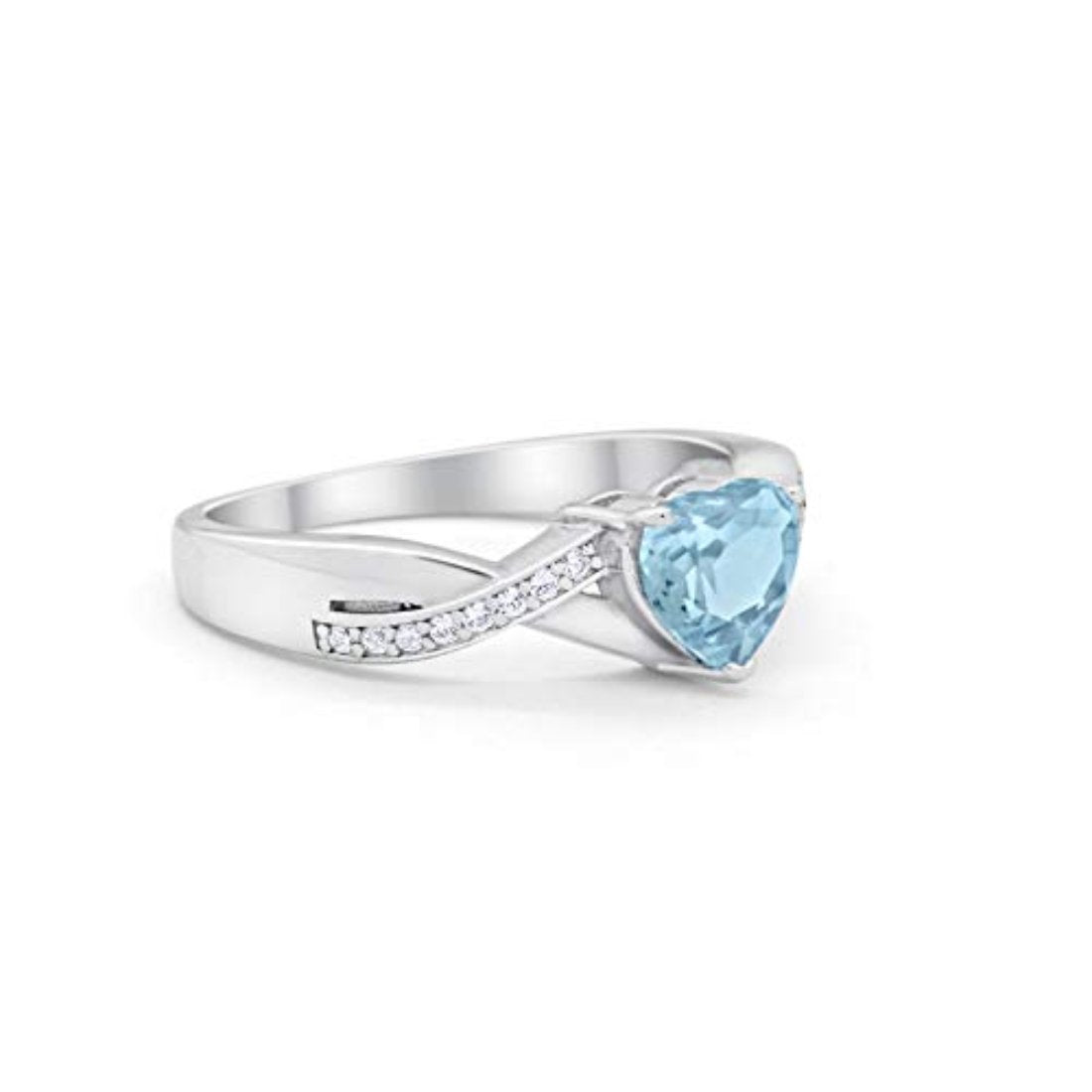 Infinity Accent Wedding Ring Heart Shape Simulated Aquamarine CZ