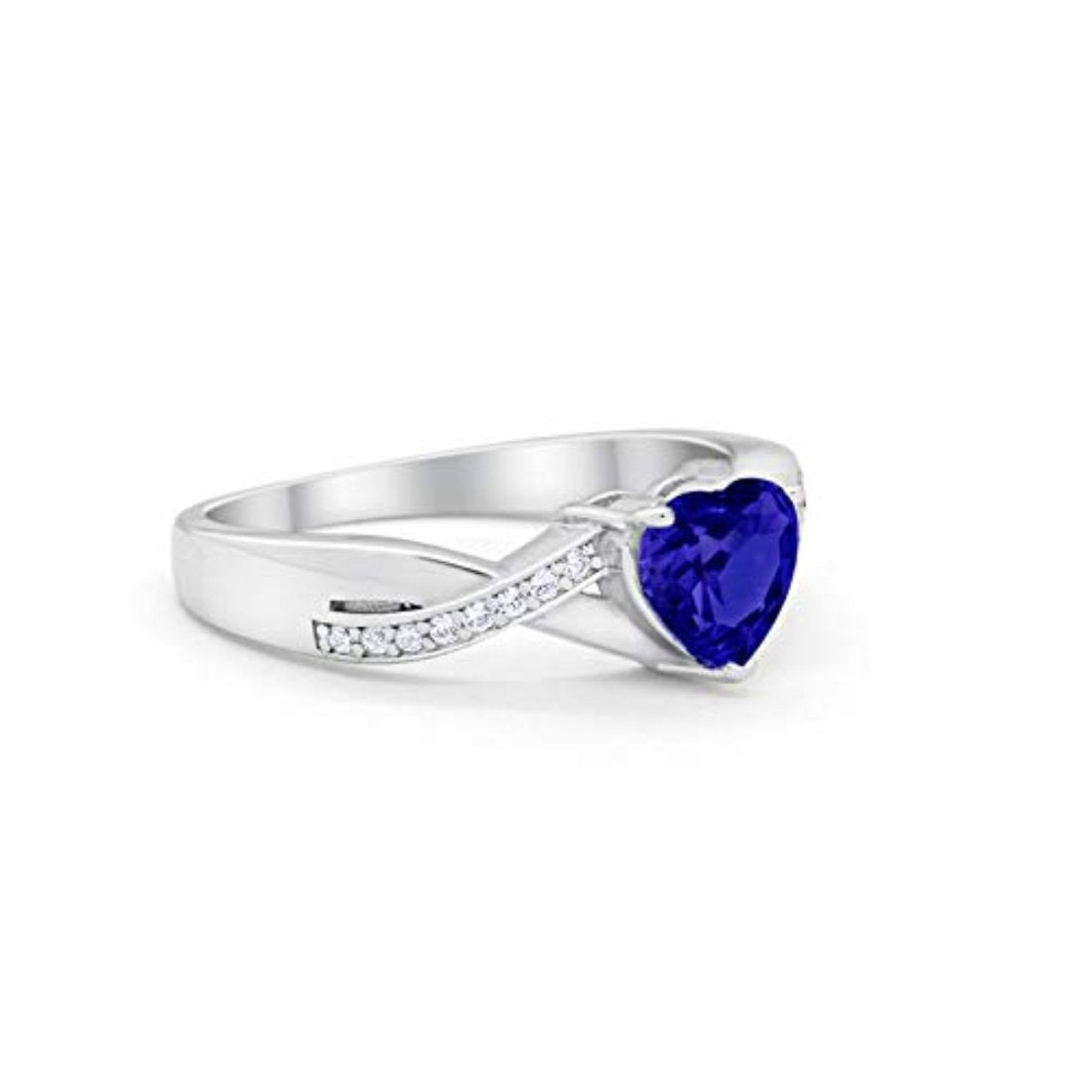 Accent Wedding Ring Heart Shape Simulated Blue Sapphire CZ