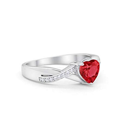 Infinity Accent Wedding Ring Heart Simulated Garnet CZ