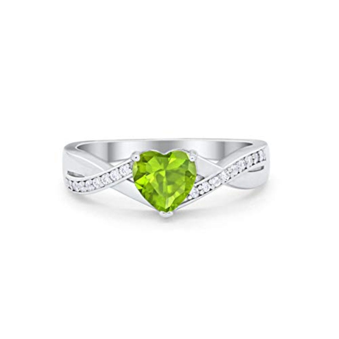 Infinity Accent Heart Shape Simulated Peridot CZ Wedding Ring