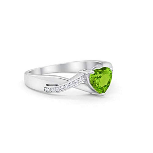 Infinity Accent Heart Shape Simulated Peridot CZ Wedding Ring