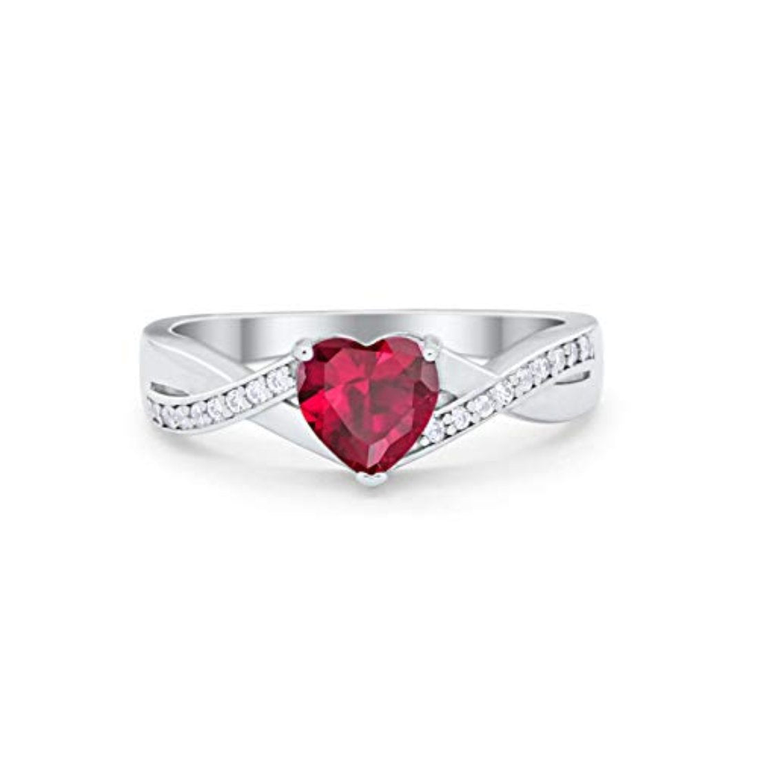 Accent Wedding Ring Heart Shape Simulated Ruby CZ Round