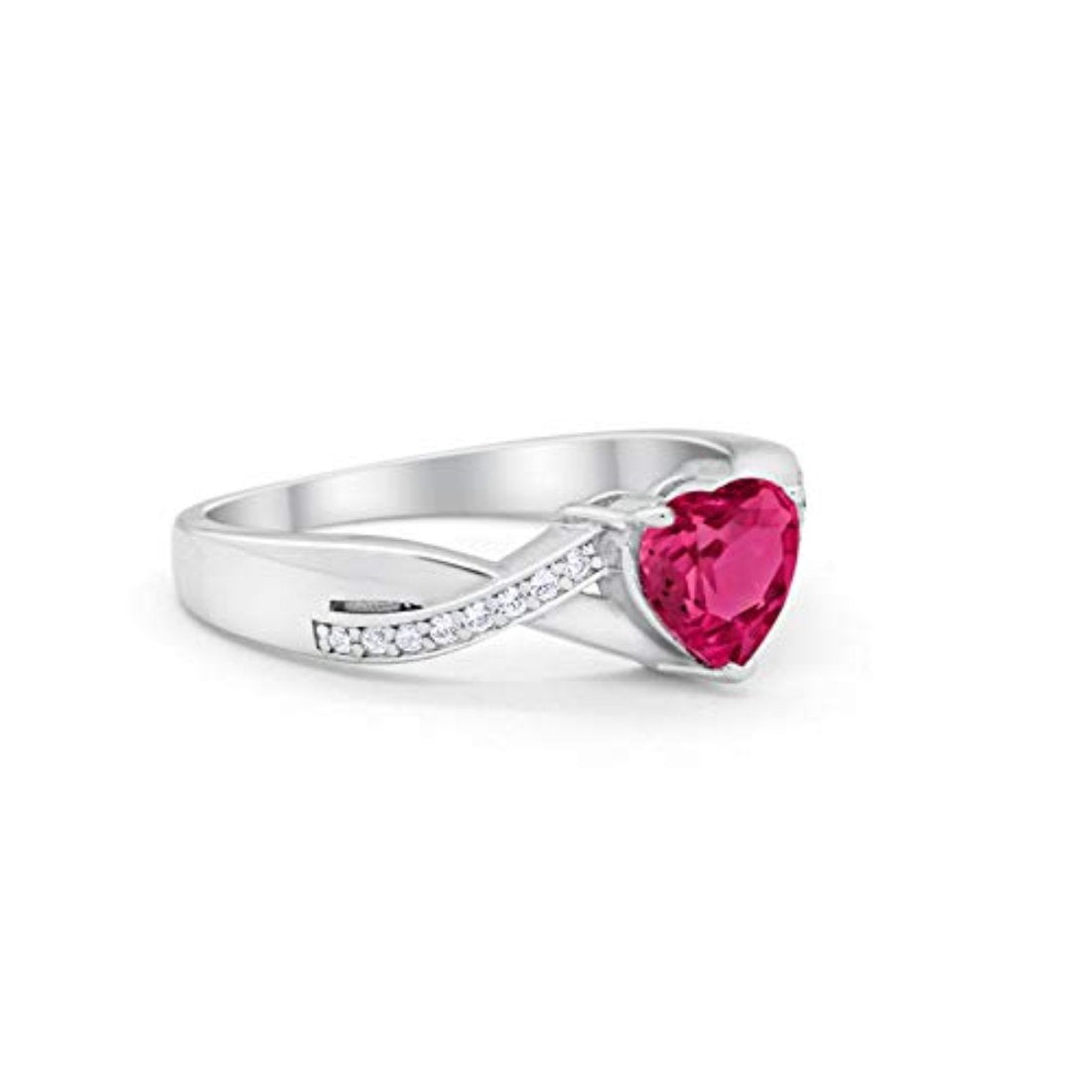 Accent Wedding Ring Heart Shape Simulated Ruby CZ Round