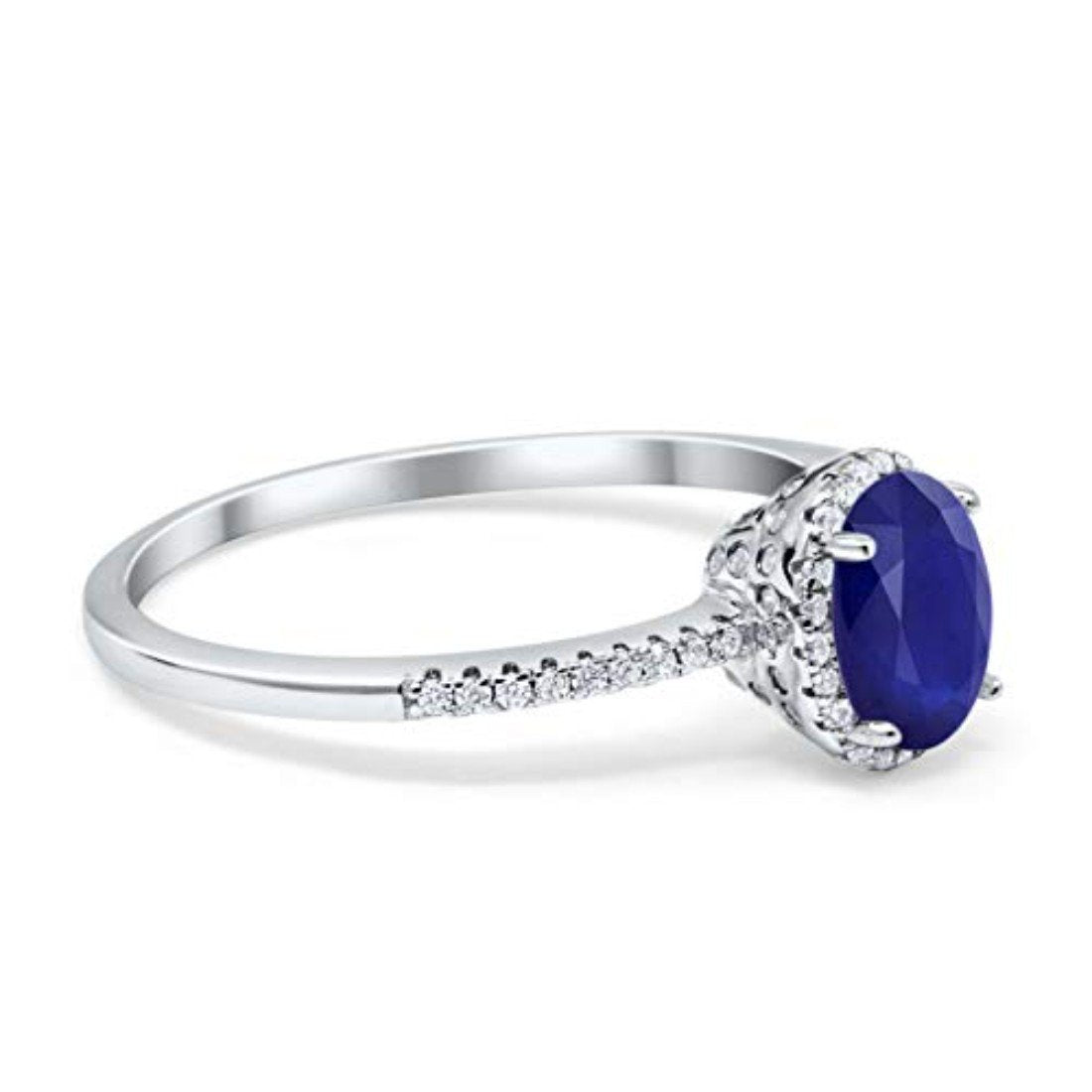 Halo Fashion Oval Simulated Blue Sapphire CZ Accent Ring