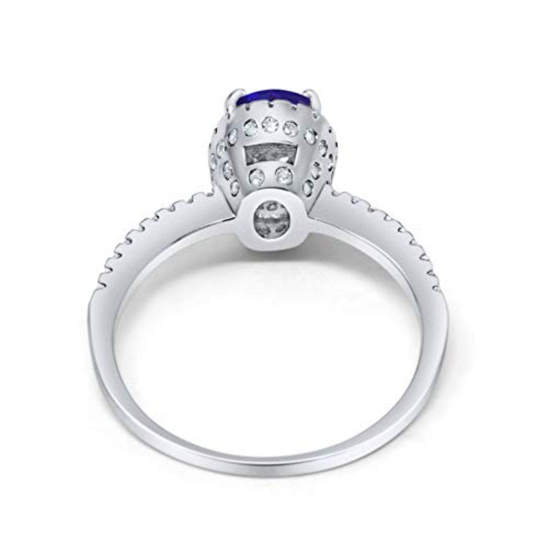 Halo Fashion Oval Simulated Blue Sapphire CZ Accent Ring