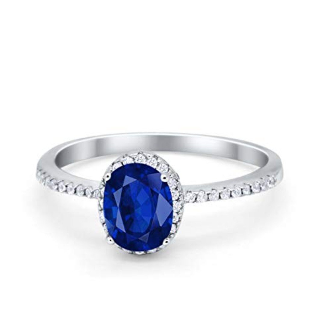 Halo Fashion Oval Simulated Blue Sapphire CZ Accent Ring