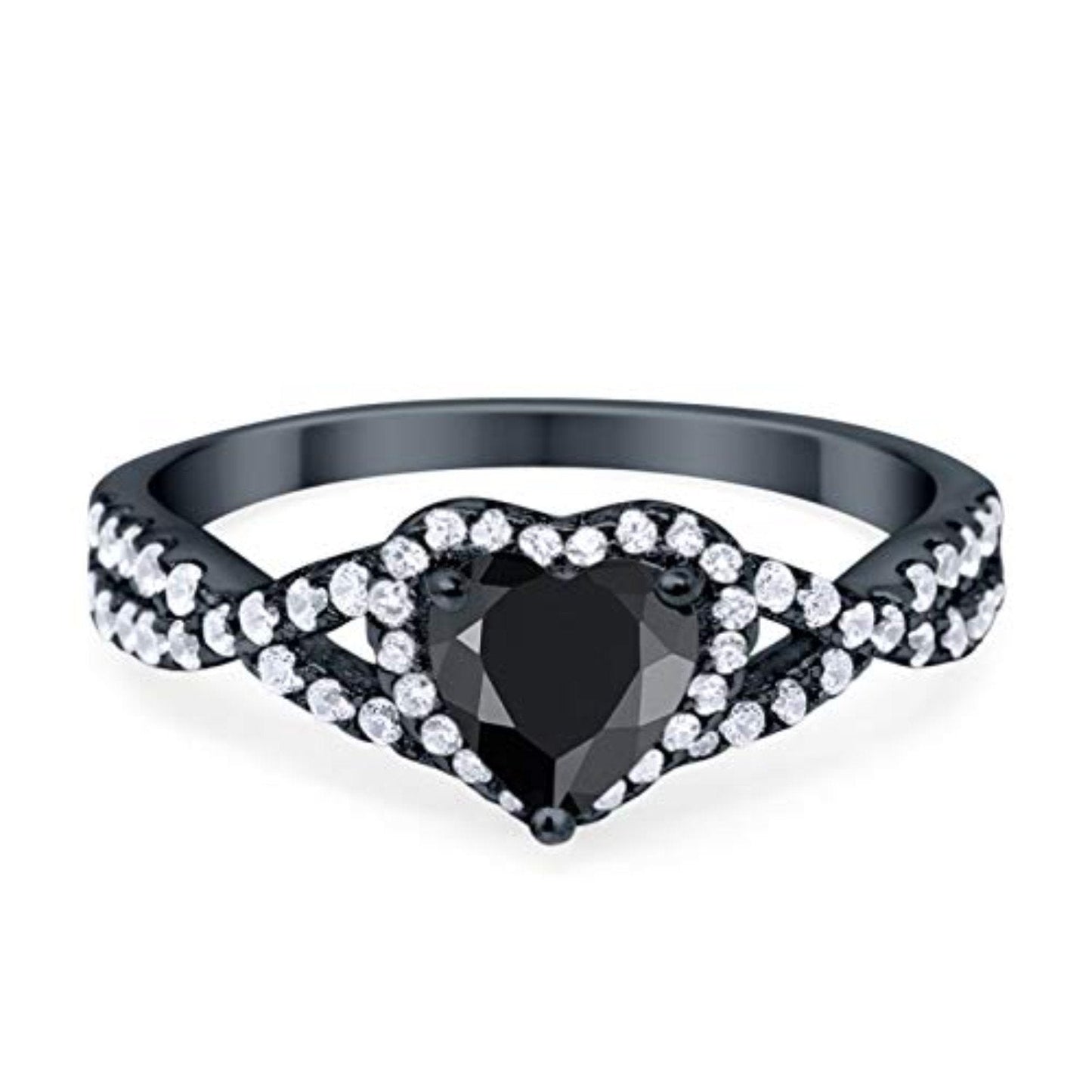 Heart Infinity Shank Black Tone, Simulated Black CZ Promise Ring