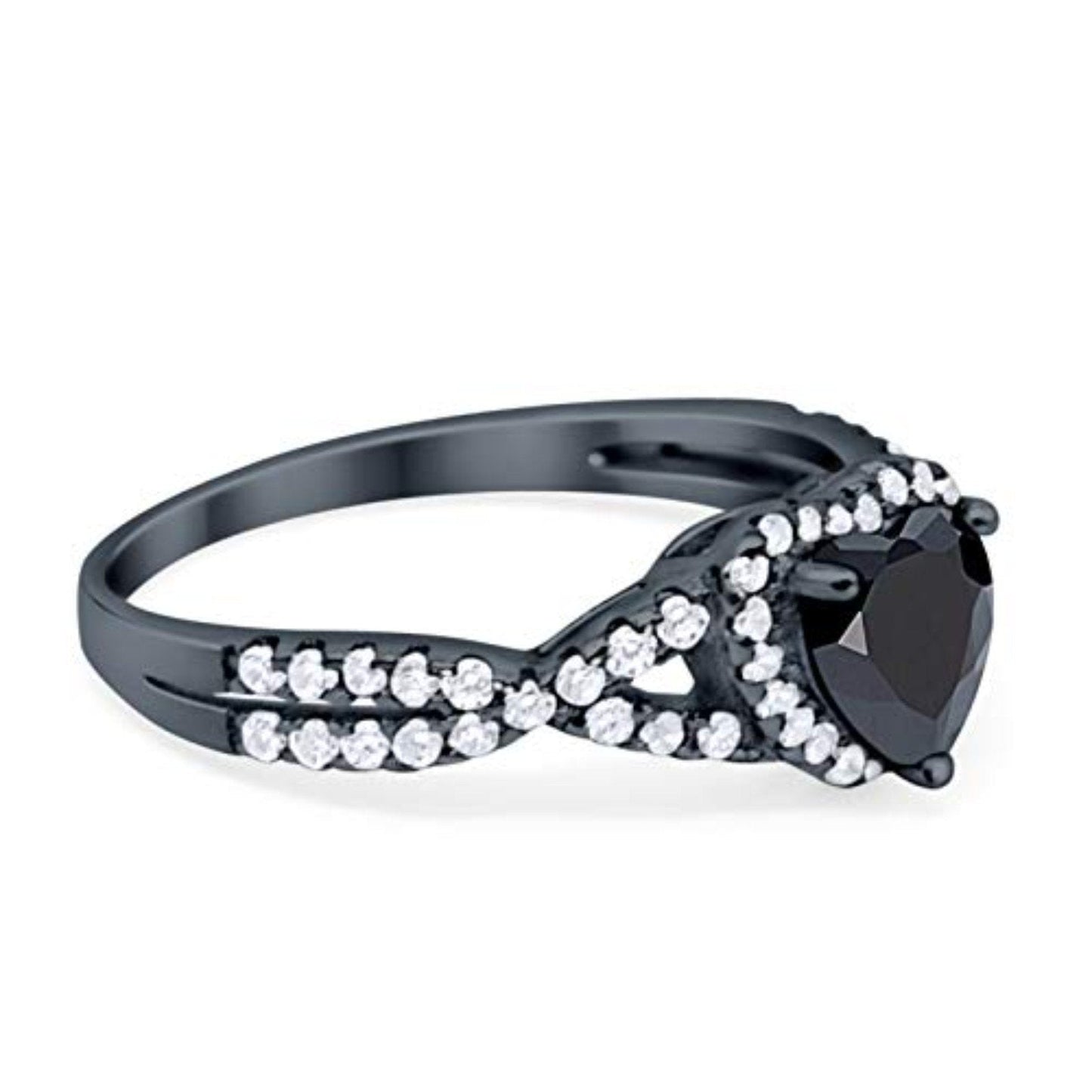 Heart Infinity Shank Black Tone, Simulated Black CZ Promise Ring