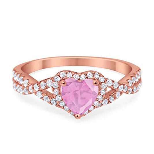 Heart Promise Ring Rose Tone, Simulated Pink Morganite CZ