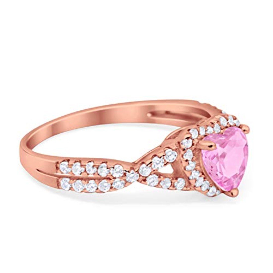 Heart Promise Ring Rose Tone, Simulated Pink Morganite CZ