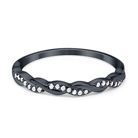 Half Eternity Infinity Twisted Ring Black Tone, Simulated CZ