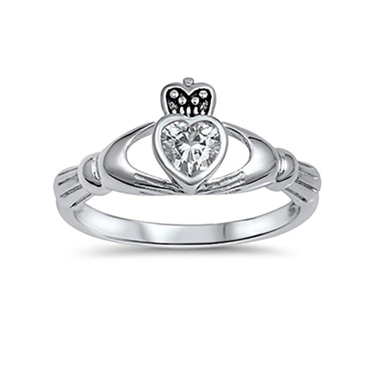 Irish Claddagh Heart Promise Ring Simulated Cubic Zirconia