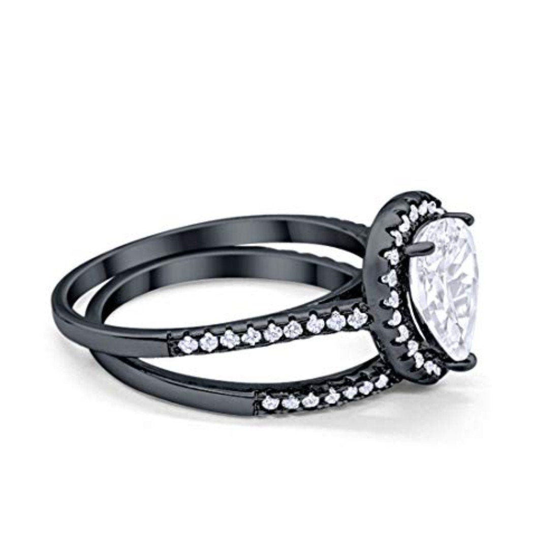 Teardrop Bridal Wedding Piece Ring Black Tone, Simulated CZ