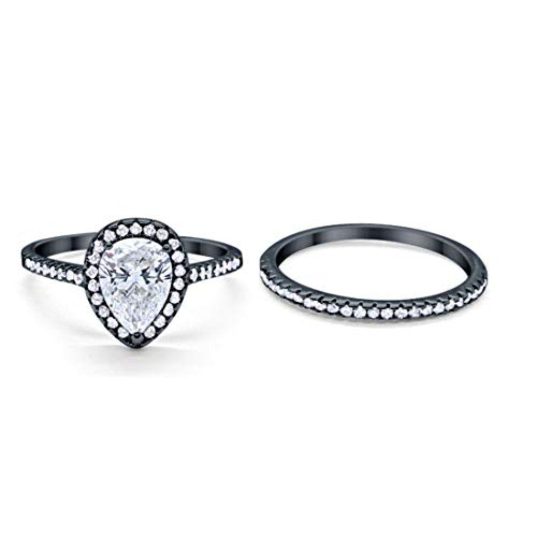 Teardrop Bridal Wedding Piece Ring Black Tone, Simulated CZ