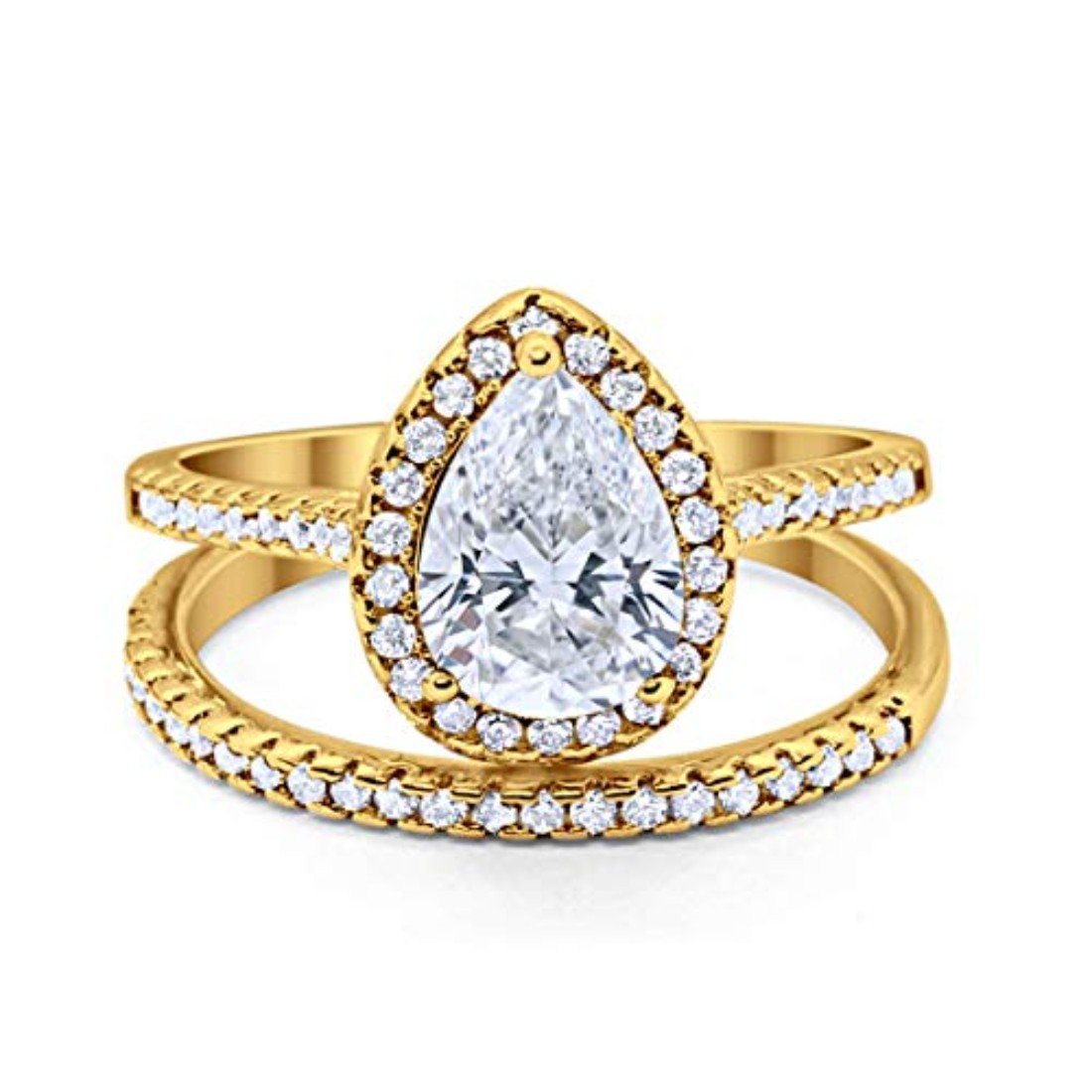 Teardrop Bridal Engagement Ring Yellow Tone, Simulated Cubic Zirconia