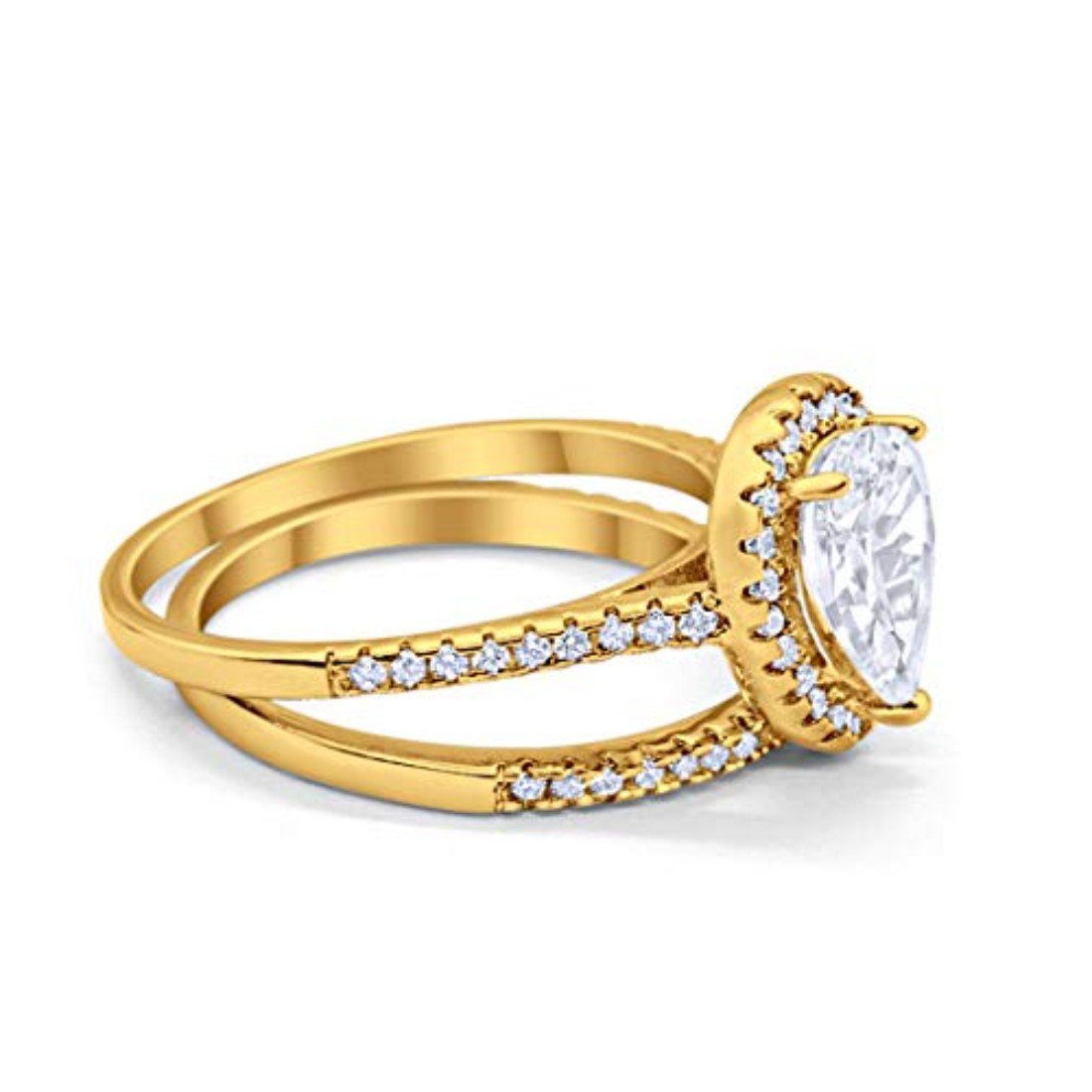 Teardrop Bridal Engagement Ring Yellow Tone, Simulated Cubic Zirconia