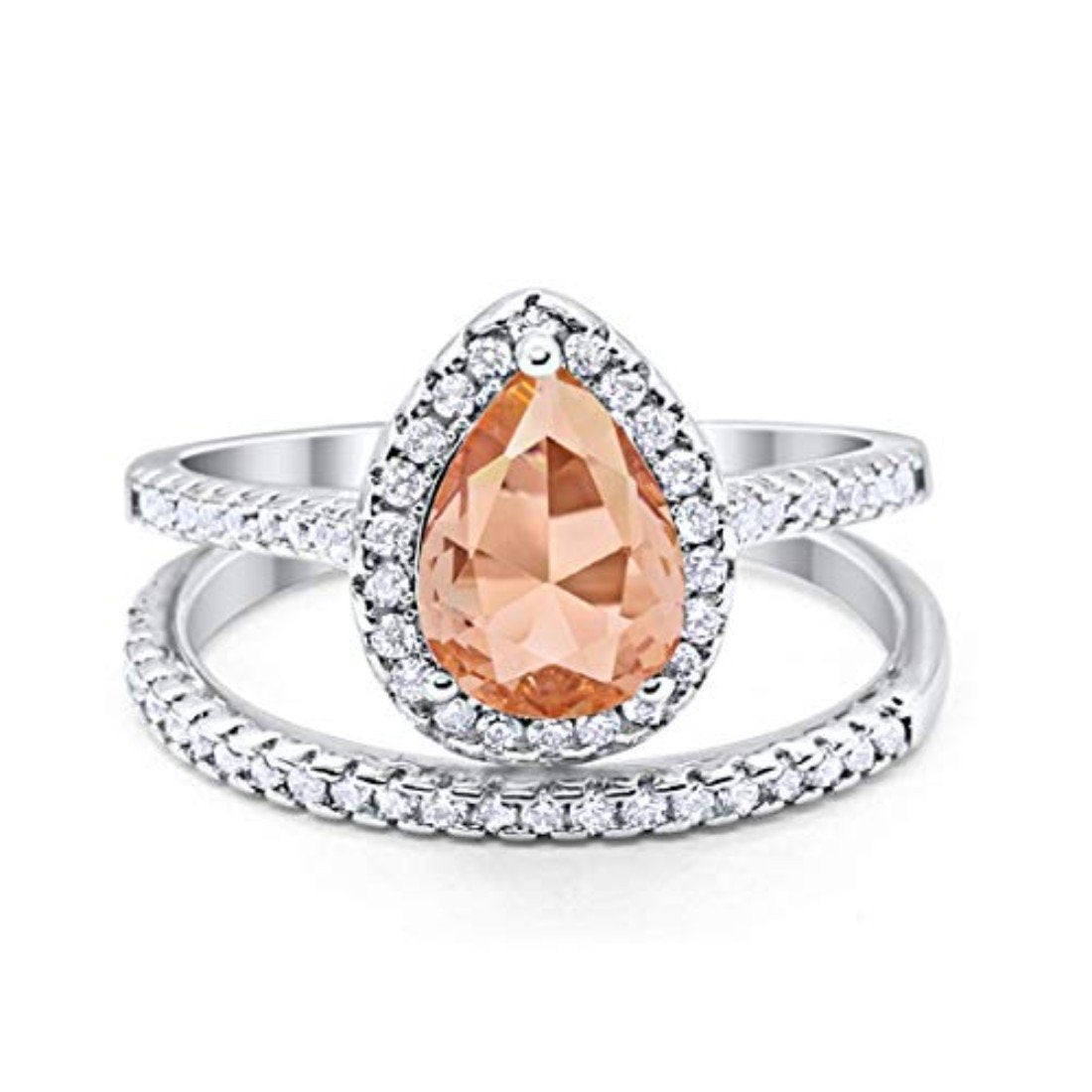 Teardrop Bridal Engagement Ring Simulated Morganite CZ