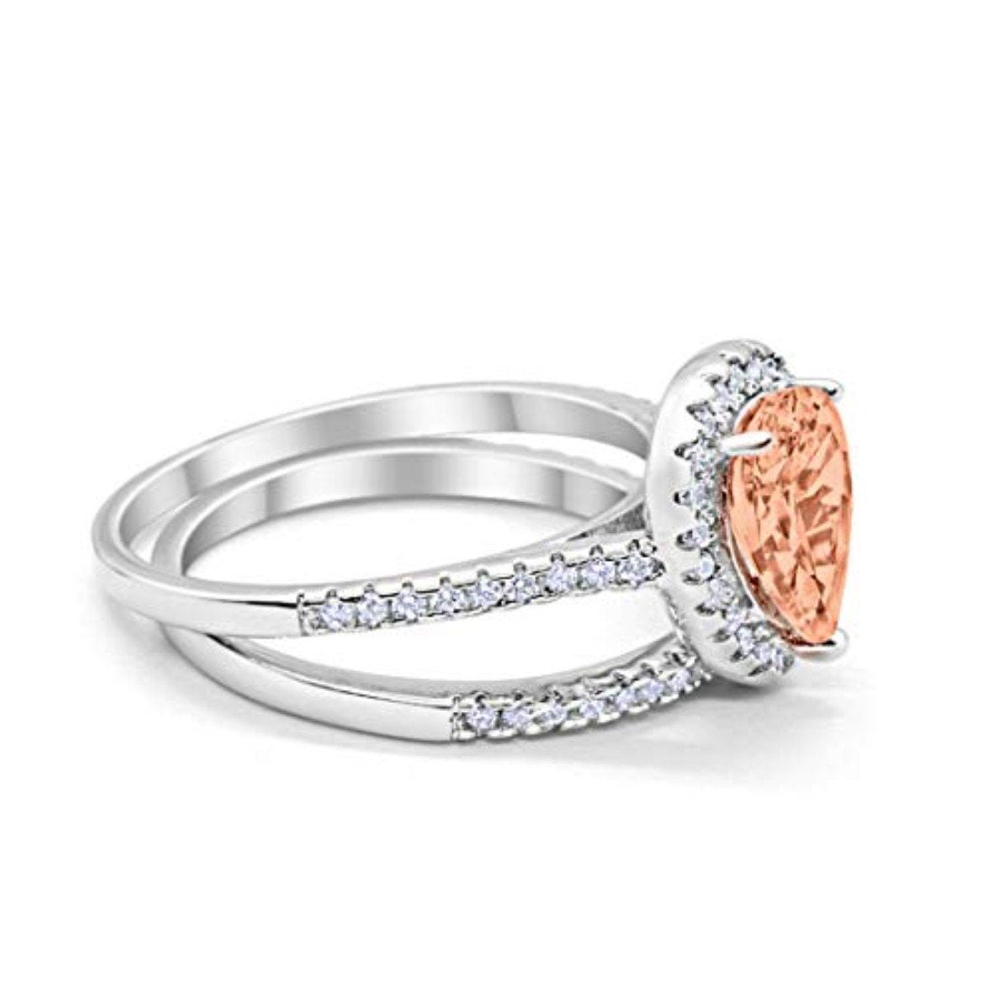 Teardrop Bridal Engagement Ring Simulated Morganite CZ