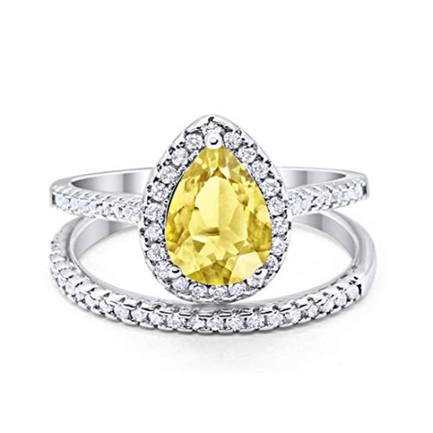 Teardrop Bridal Wedding Piece Ring Simulated Yellow CZ